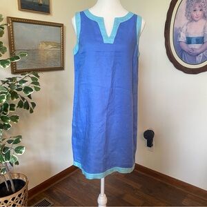 Sigrid Olsen • 100% Linen Periwinkle Sleeveless Dress w/ Mint Green Trim • Sz S